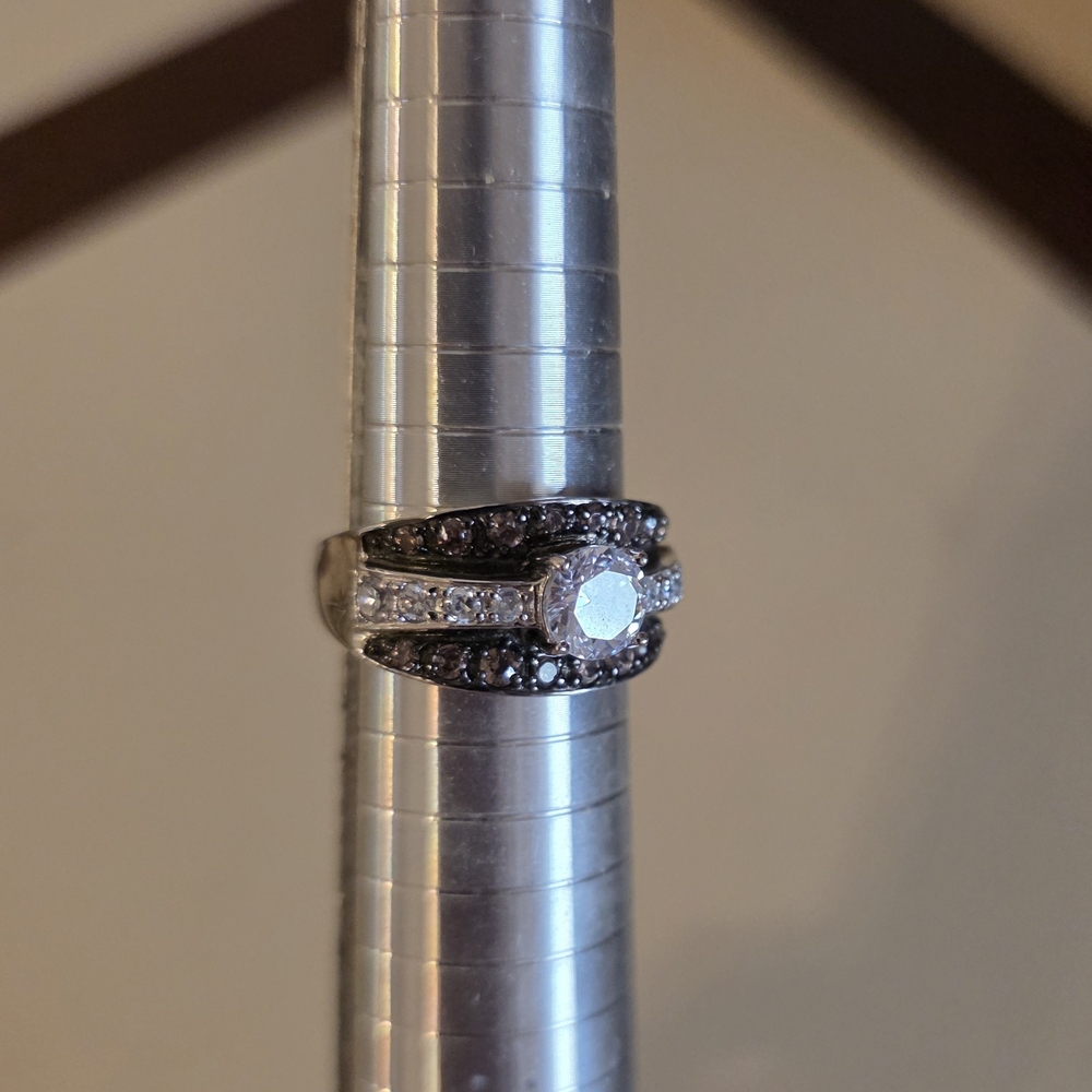 Round CZ Two-Tone Sterling Silver Pave Band Ring, SZ 9